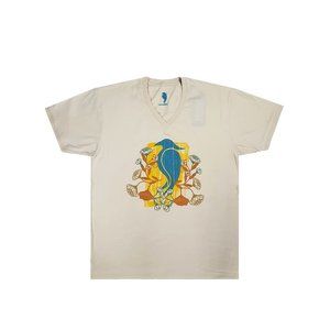 BLACKBURN Men's 100% Cotton [Beige] V-Neck Casual Graphic T-Shirt Size XL